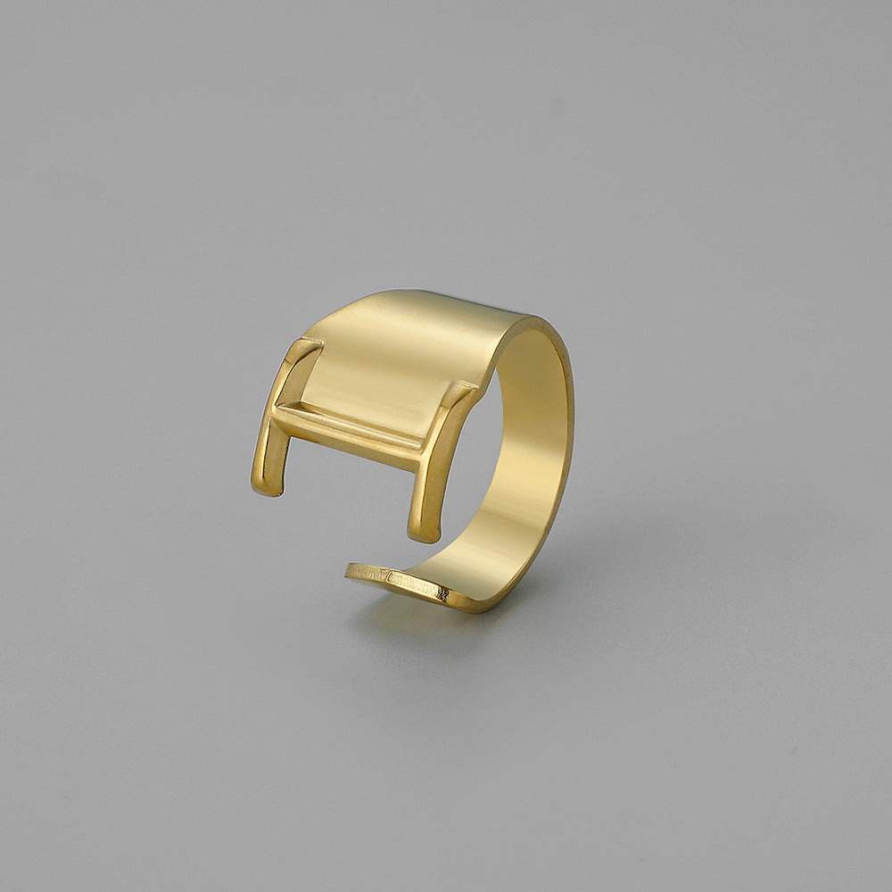 Fashion Alphabet Titanium Steel Gold Plated Open Ring