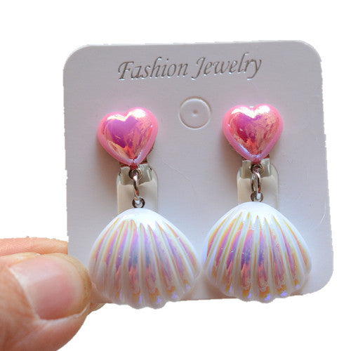 Mermaid Shell Resin Clip-On Earrings for Girls