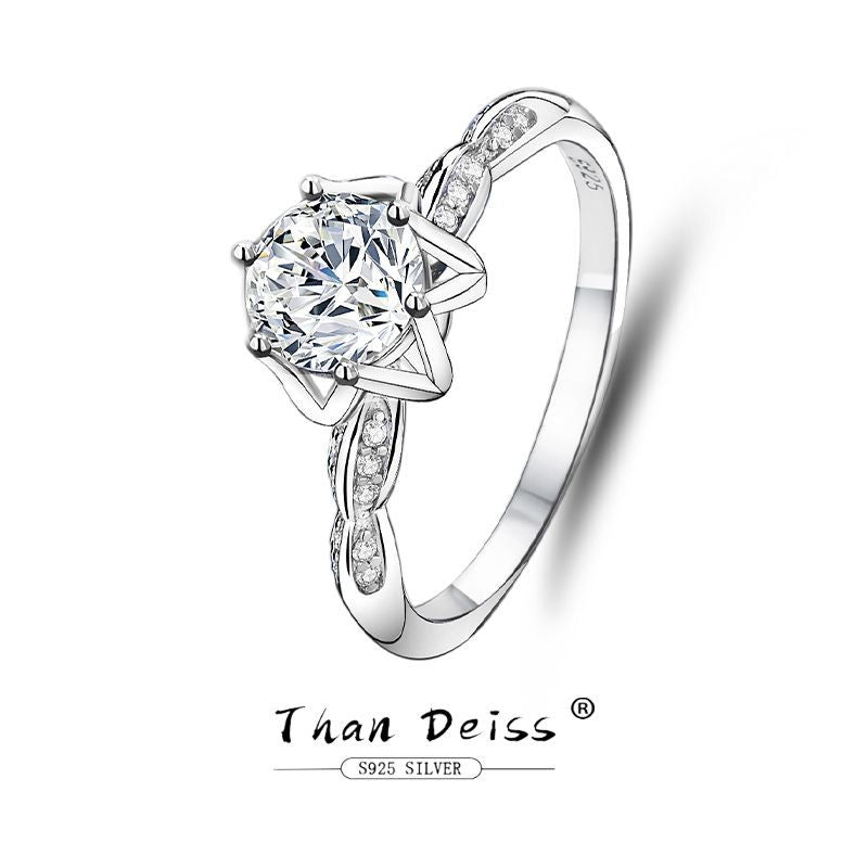 Classic Lotus Flower Sterling Silver Moissanite Ring