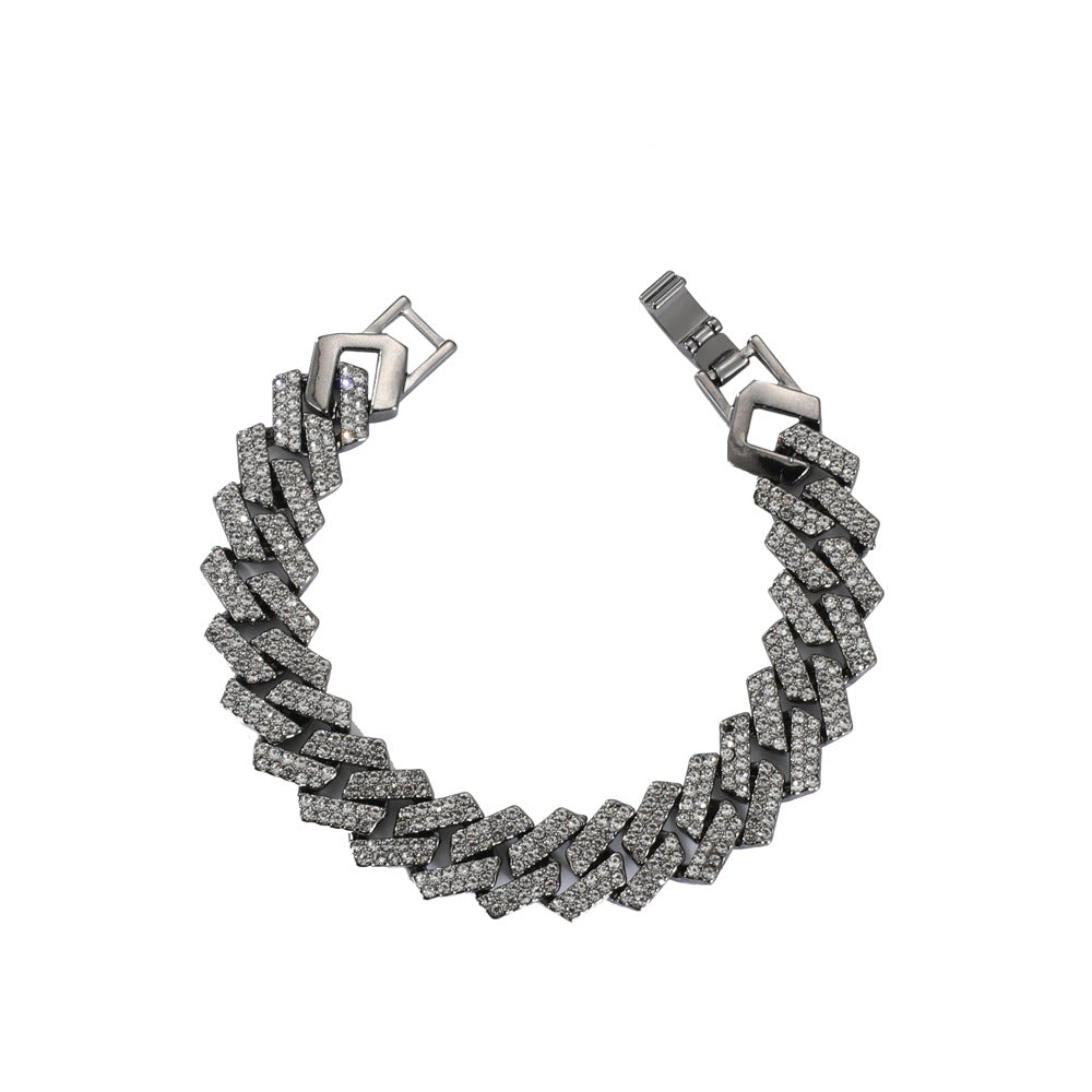 Retro Hip Hop Diamond-Studded Cuban Alloy Bracelet for Men and Women