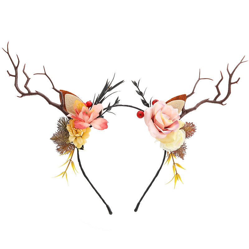 Floral Antler Headband - Christmas Reindeer Hair Accessory