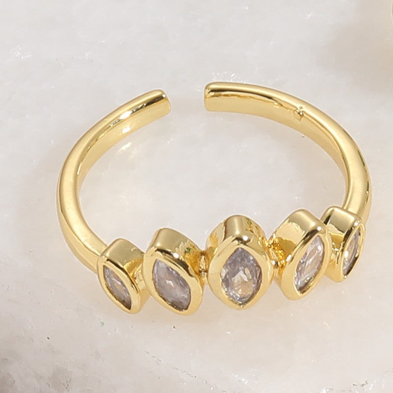 Elegant Geometric Zircon 14K Gold Plated Open Ring