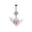 Cute Star and Heart Belly Ring with Wings - Stainless Steel and Rhinestone Design