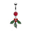 Simple Christmas Tree Snowflake Rhinestone Belly Ring in White Gold Plated Stainless Steel