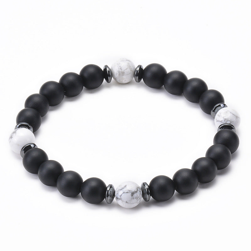 Unisex Natural Stone Beaded Bracelet - 8mm Black Lava & Frosted Stone Jewelry