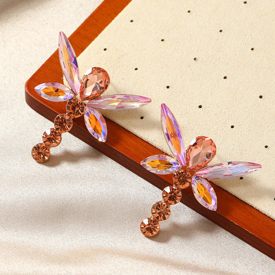 Glamorous Dragonfly Rhinestone Inlay Gold Plated Alloy Earrings