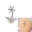 Flower Butterfly Zircon Belly Ring with Copper Inlay and Stainless Steel