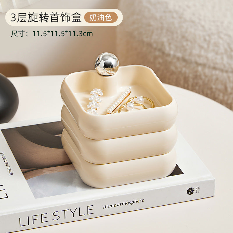 Simple Style Multi-Layer Rotating Jewelry Storage Box