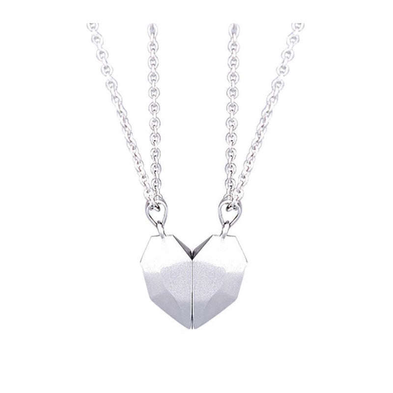 Magnetic Heart Couple Necklace Set with Stone Pendant