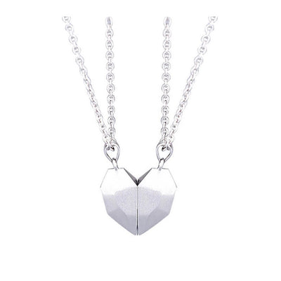 Magnetic Heart Couple Necklace Set with Stone Pendant