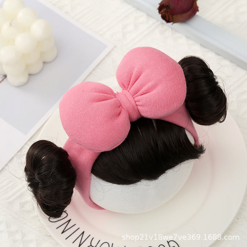 Newborn Baby Bow Hairband with Fontanelle Support and Wig Design