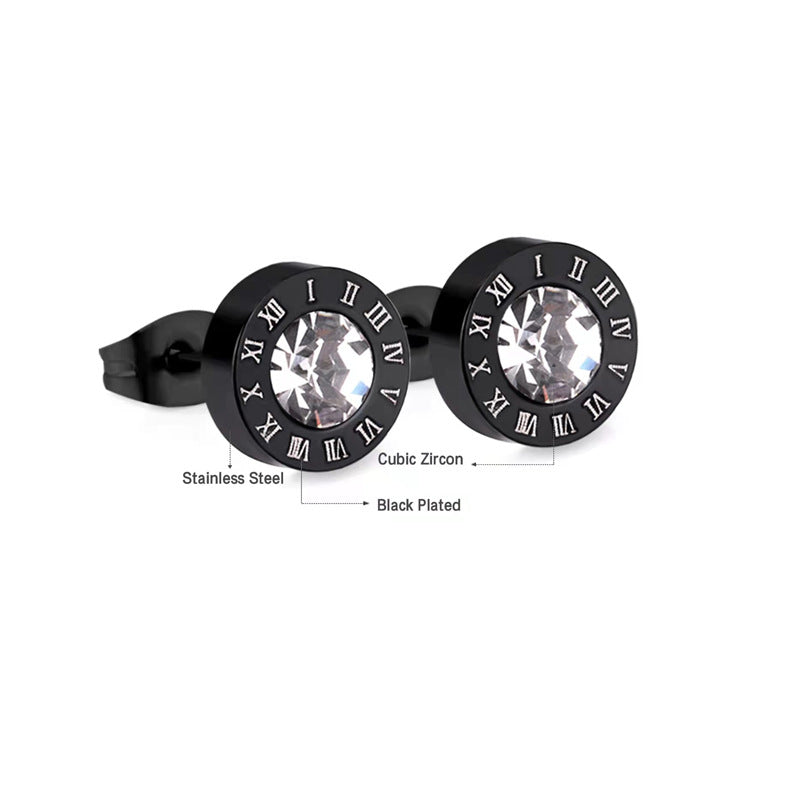 Simple Style Round Stainless Steel Zircon Ear Studs 1 Pair