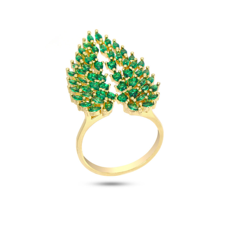 Elegant Leaf Design 18k Gold Plated Zircon Adjustable Ring