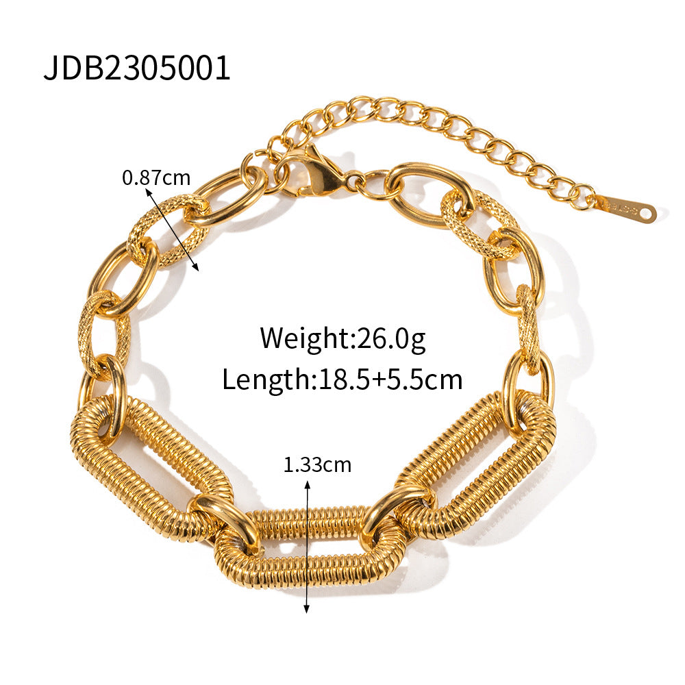 18K Gold Plated Stainless Steel Textured Chain Bracelet