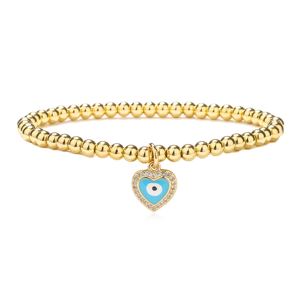 18k Gold Plated Devil's Eye Copper Bead Bracelet with Zircon and Enamel Detailing