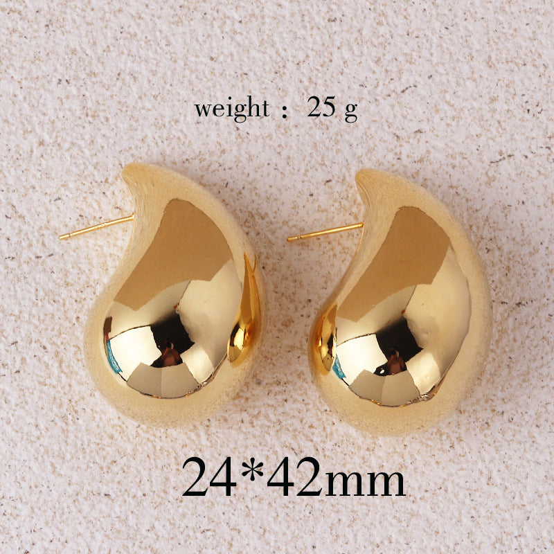 Retro Water Droplet Copper Stud Earrings with Unique Design