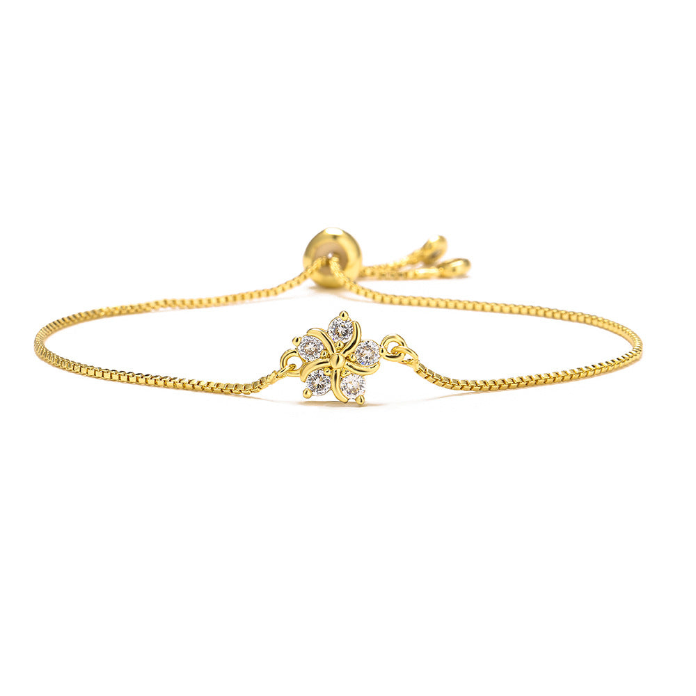 Fashion Flower Copper Bracelets Gold Plated Zircon Copper Bracelets