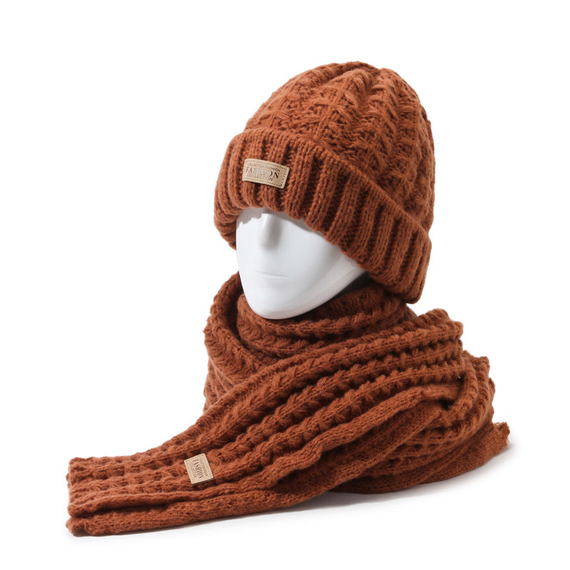 Unisex Simple Style Solid Color Knit Wool Cap and Scarf Set