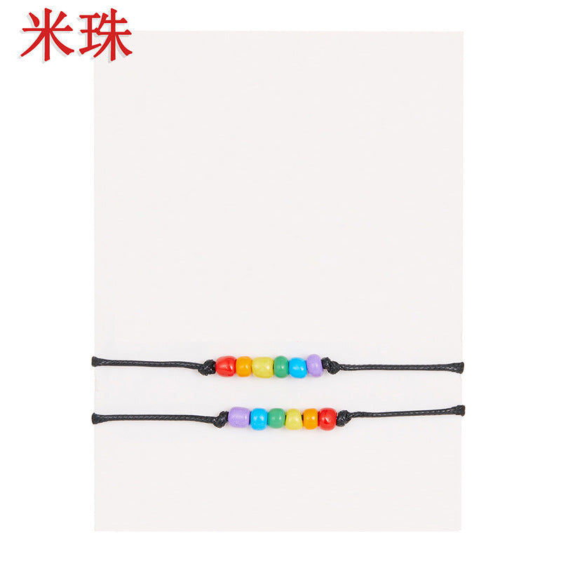 Fashion Round Alloy Seed Bead Rope Beaded Women'S Bracelets 2 Pieces
