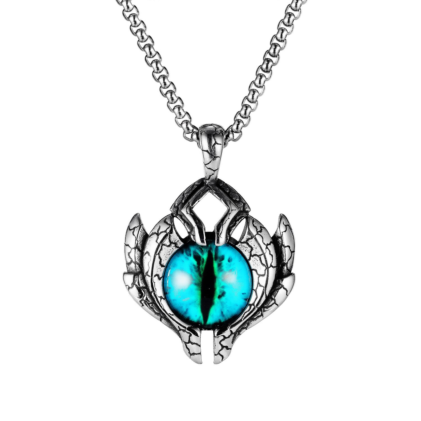 Fashion Devil's Eye Retro Punk Spaceship Blue Eyes Stainless Steel Pendant Necklace