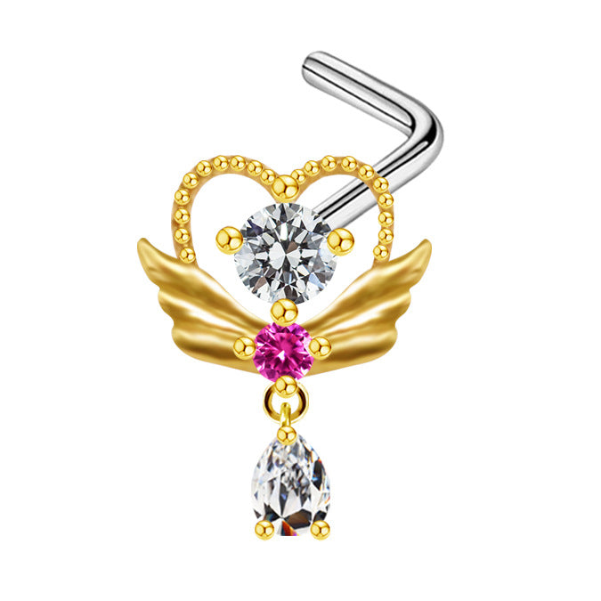 Streetwear Heart Shape Zircon Inlay White Gold Plated Belly Ring