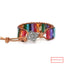 Retro Ethnic Geometric Color Block PU Leather Natural Stone Beaded Braided Bracelet