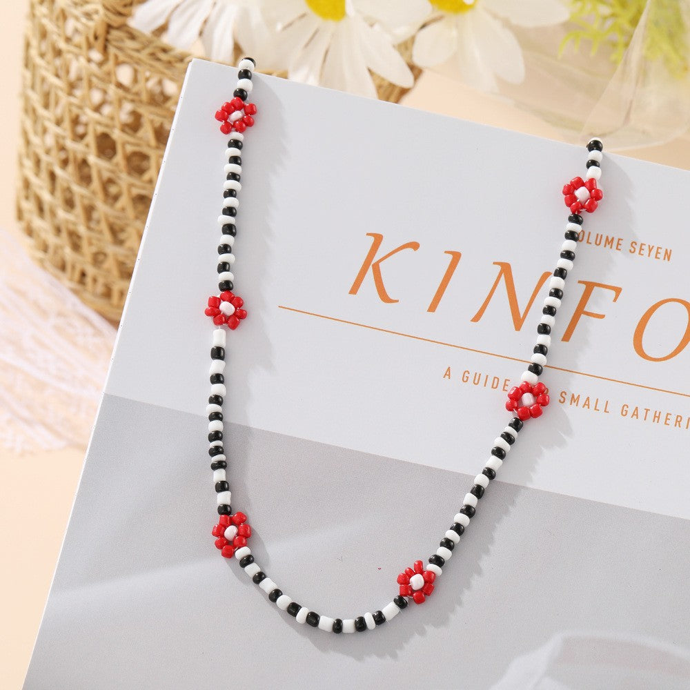 Bohemian Colorful Floral Rice Bead Necklace for Women