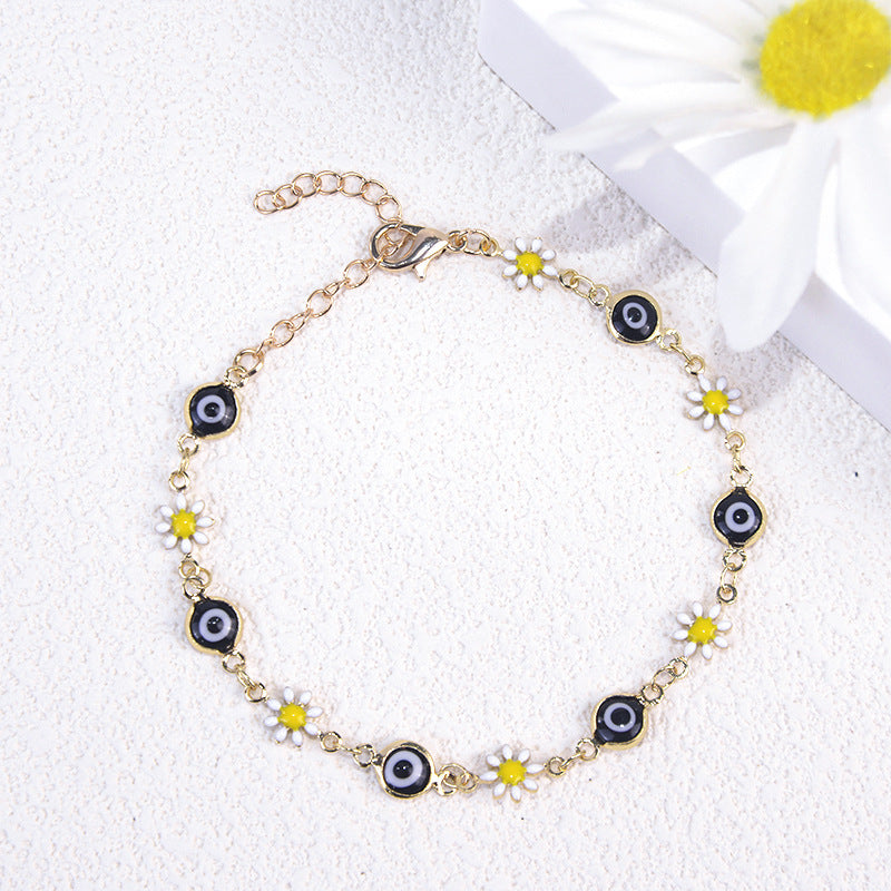 Fashion Devil's Eye Dolphin Flower Enamel Pearl Adjustable Women's Bracelet