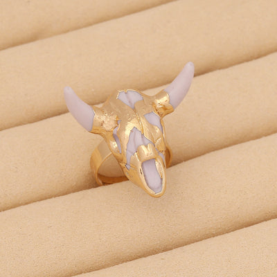 Retro Bohemian Cattle Head Alloy Resin Women's Open Ring