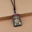 Ethnic Square Alloy Wood Pendant Necklace with Nepalese Thangka Design