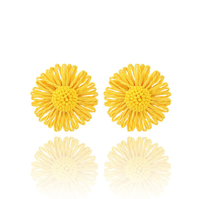 1 Pair Cute Daisy Raffia Flower Drop Earrings for Summer Beach Style