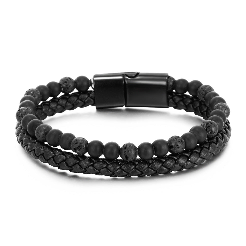 Geometric Tiger Eye Natural Stone Leather Bracelet for Men