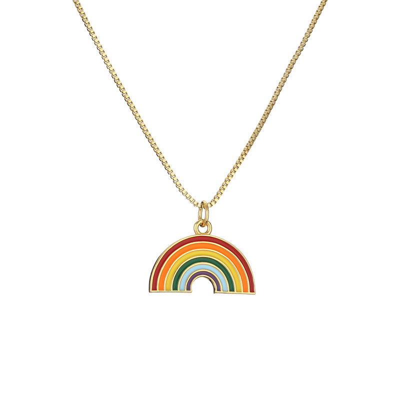 Rainbow Heart & Star Zircon Pendant Necklace - Copper Enamel Choker