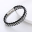 Geometric Stainless Steel Double Chain Braided Leather Men's Bracelet