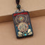 Ethnic Square Alloy Wood Pendant Necklace with Nepalese Thangka Design