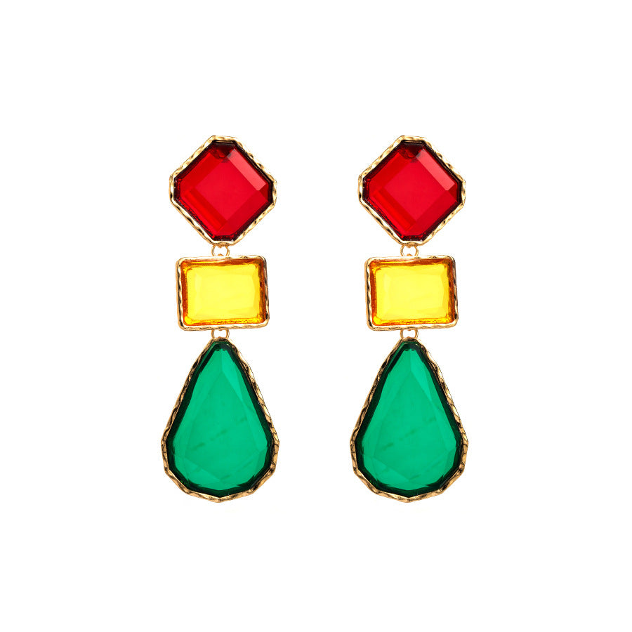 1 Pair Bohemian Geometric Alloy Resin Gemstone Drop Earrings