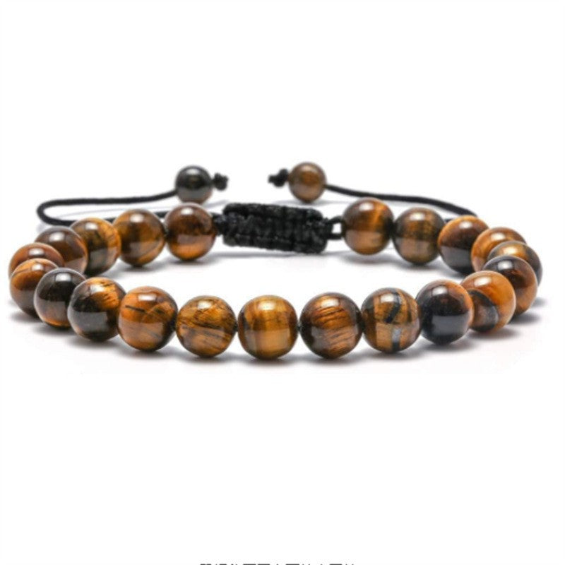 Gradient Natural Stone Agate and Tiger Eye Beaded Adjustable Bracelet