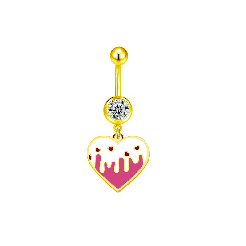 1 Piece Belly Rings Sexy Heart Shape Flower Butterfly 316 Stainless Steel  Alloy Enamel Plating Inlay Rhinestones White Gold Plated