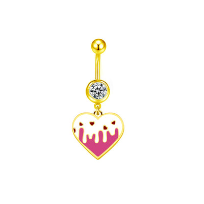 Heart Shape Butterfly Flower Belly Ring - 316 Stainless Steel with Enamel and Rhinestones