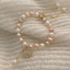 French Luxury Zircon Flower Freshwater Pearl Gold Plated Bracelet for Women