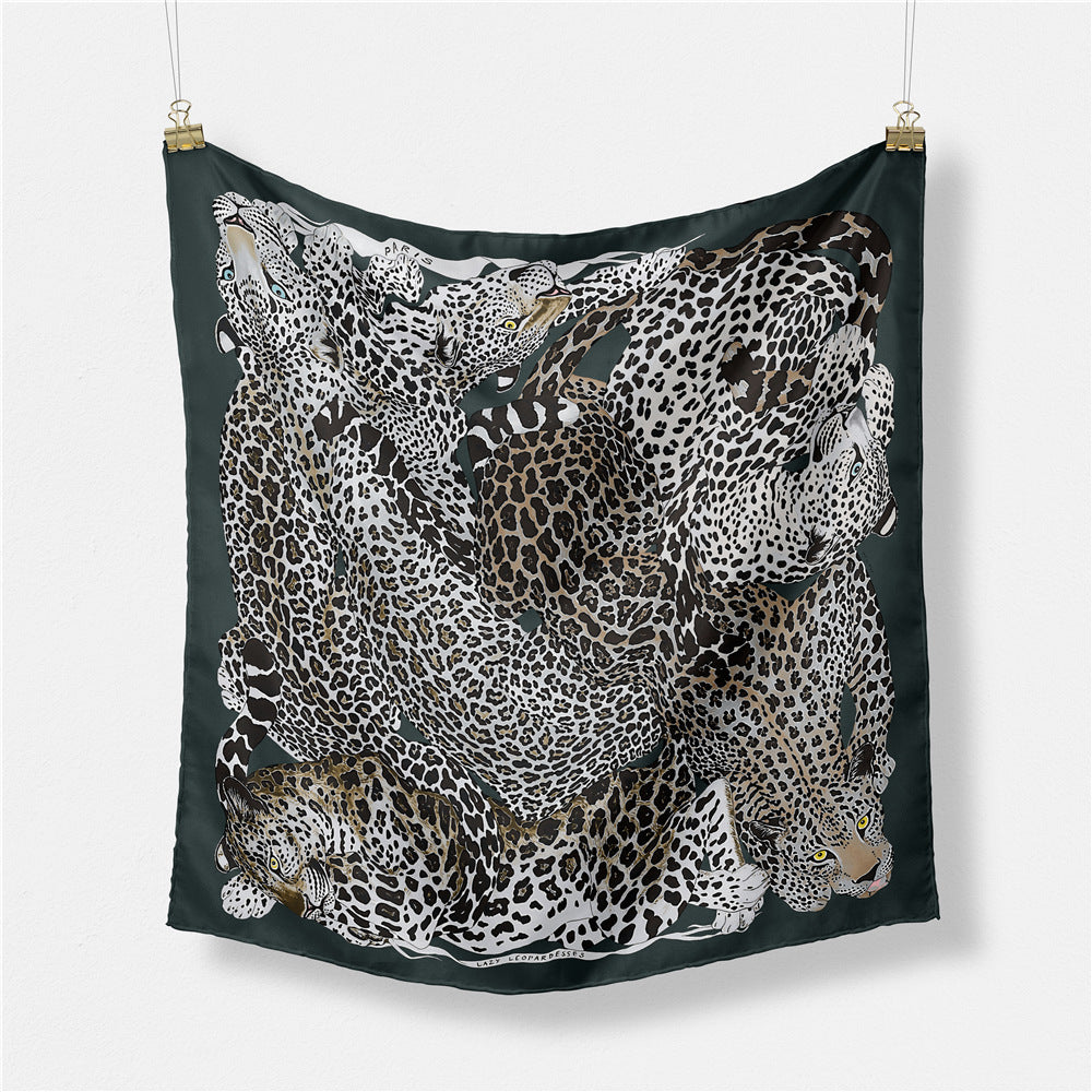 53cm Leopard Print Twill Silk Square Scarf