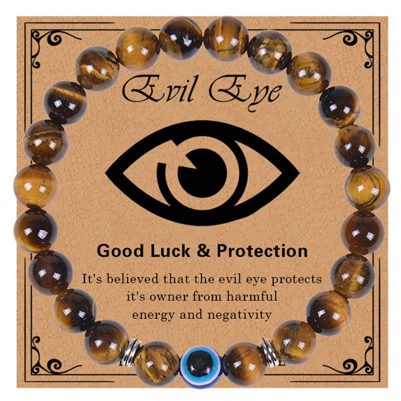 Ethnic Devil's Eye Natural Tiger Eye Stone Beaded Bracelet Gift Set