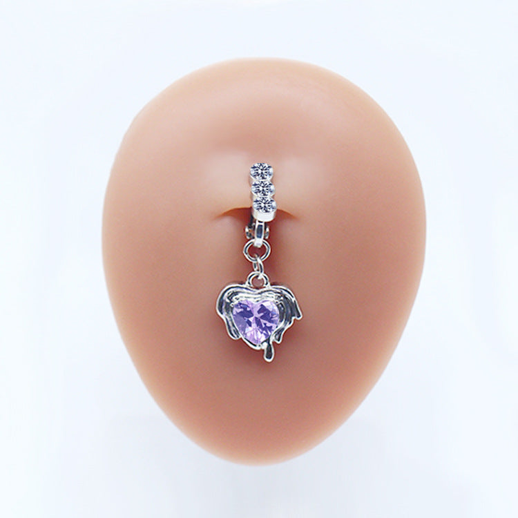 Casual Heart-Shaped Opal and Rhinestone Belly Ring Set in Stainless Steel and White Gold Plating