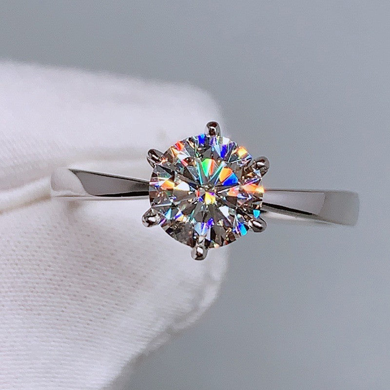 Classic Six Prong Adjustable Imitation Moissanite Copper Ring