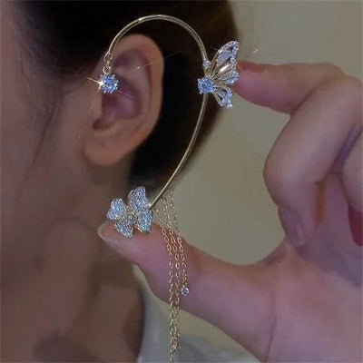 Fashion Rhinestone Butterfly Tassel Ear Cuff for Women