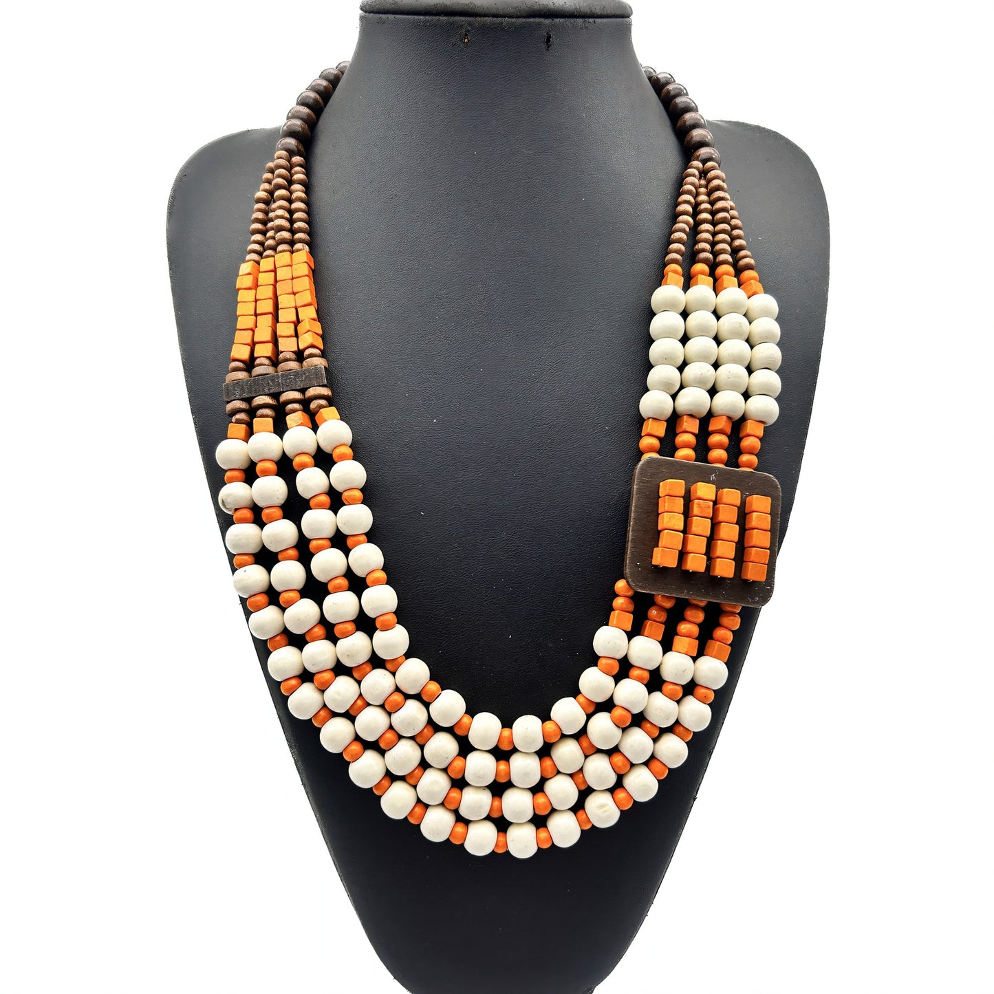 Casual Retro Multi-Layer Geometric Wood Bead Sweater Necklace