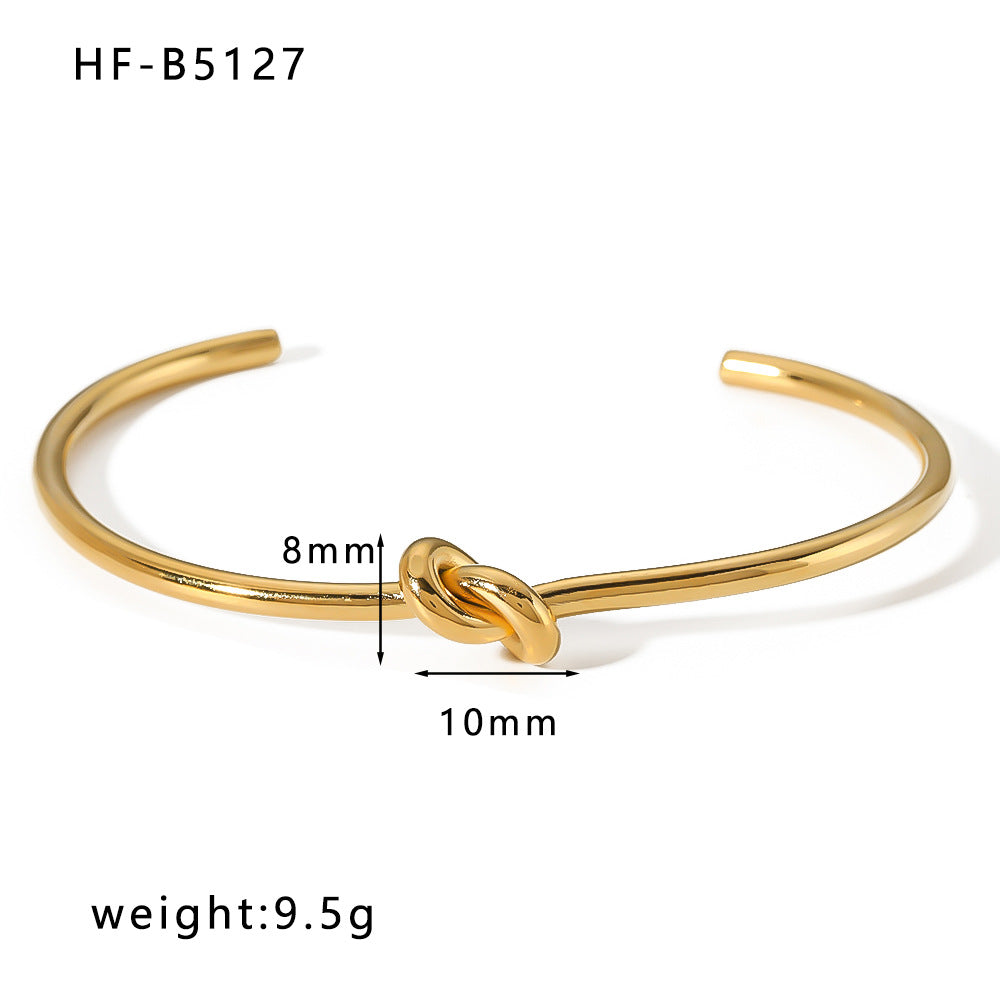 Minimalist Retro Leaf Knot 18K Gold Plated Stainless Steel Bangle Bracelet