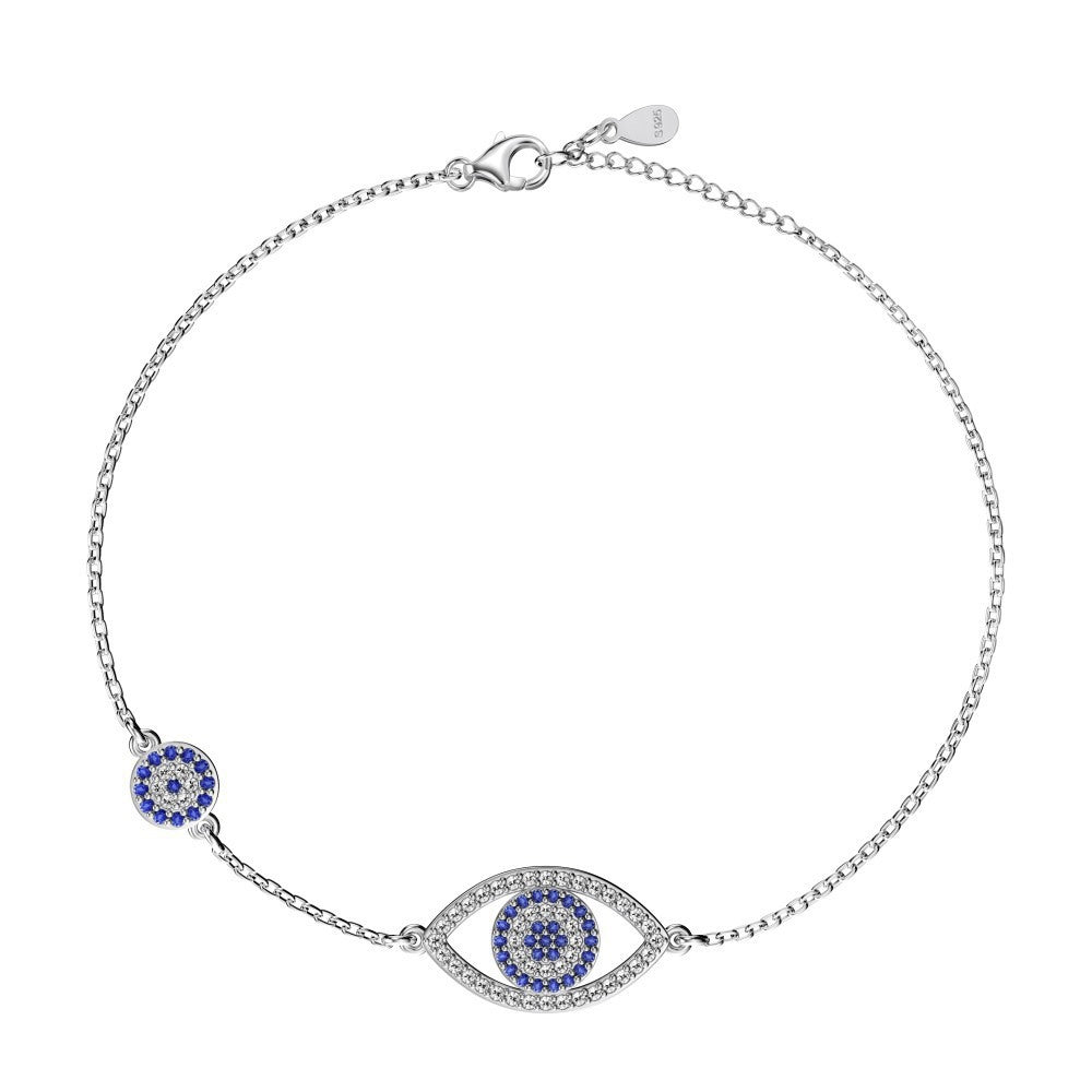 Sterling Silver Geometric Blue Eye Zircon Bracelet Women's Luxury Hand Ornament