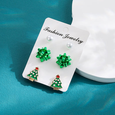 1 Set Cute Christmas Tree Flower Enamel Alloy Pearl Stud Earrings