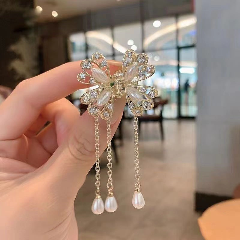 Women's Butterfly Pearl Rhinestone Hair Claw Clip